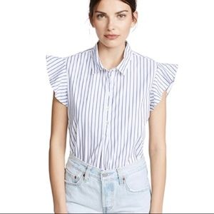 NWOT Frame Flounce Flutter Sleeve Blue & White Stripe Popover Top- Size …